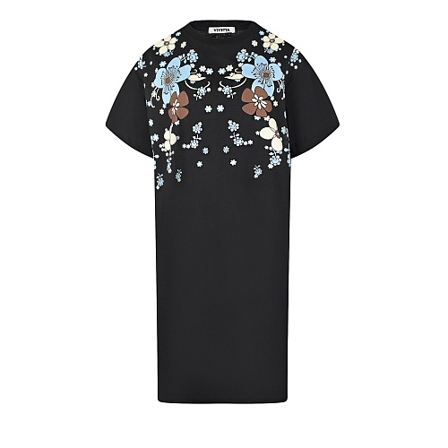 Черное платье-футболка с цветочным принтом Vivetta Черный, арт. H231 V402 9000 | Фото 1