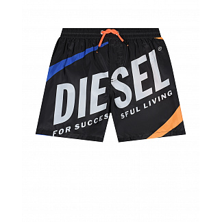 Черные шорты для купания с крупным лого Diesel Черный, арт. J00699 0IBAZ K900 | Фото 1