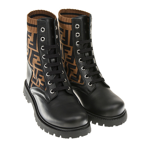 Черные ботинки с коричневыми вставками Fendi Черный, арт. JMR382 AEGP F0PMM | Фото 1