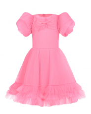 Розовое платье с короткими рукавами и бантом