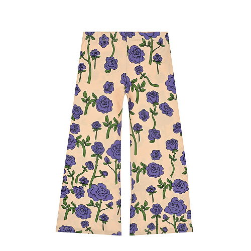 Бежевые спортивные брюки с цветочным принтом Mini Rodini Фиолетовый, арт. 22730104 45 | Фото 1