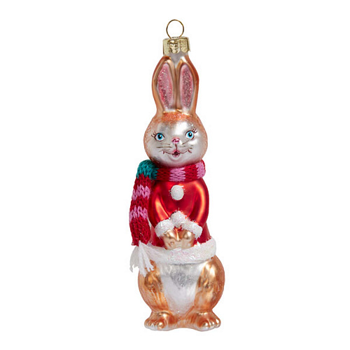 Подвеска Кролик золотистый в красной курточке (стекло) 4,5х4х12 см Holiday Classics , арт. GLT811 | Фото 1