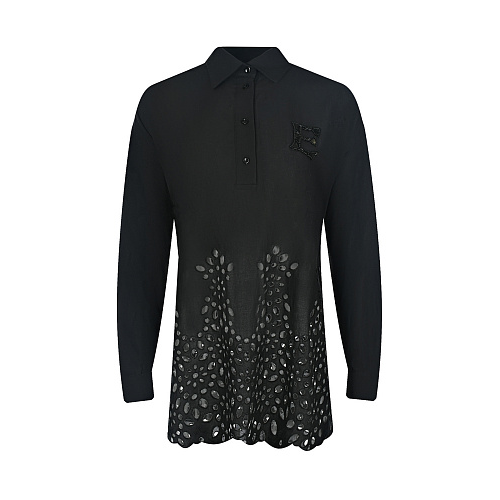 Черная рубашка с кружевной отделкой Ermanno Firenze Черный, арт. D40EK004E28 - E28 MF099 | Фото 1