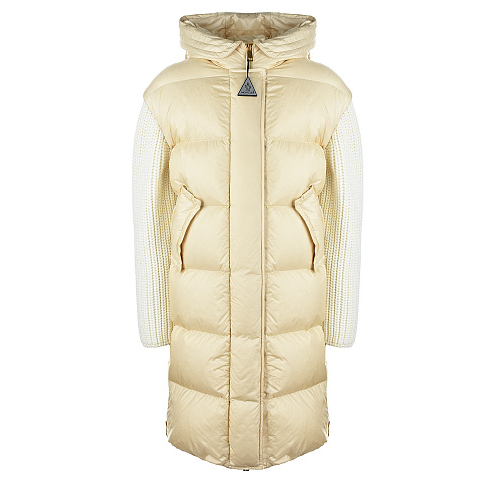 Пуховое пальто с трикотажными рукавами Moncler Бежевый, арт. 1C534 10 53048 060 | Фото 1