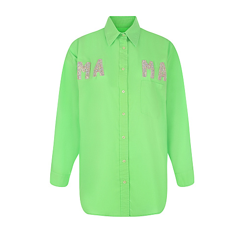Зеленая рубашка с вышивкой &quot;Мама&quot; из стразов Forte dei Marmi Couture Зеленый, арт. 22SF2119 FLUO GREEN | Фото 1