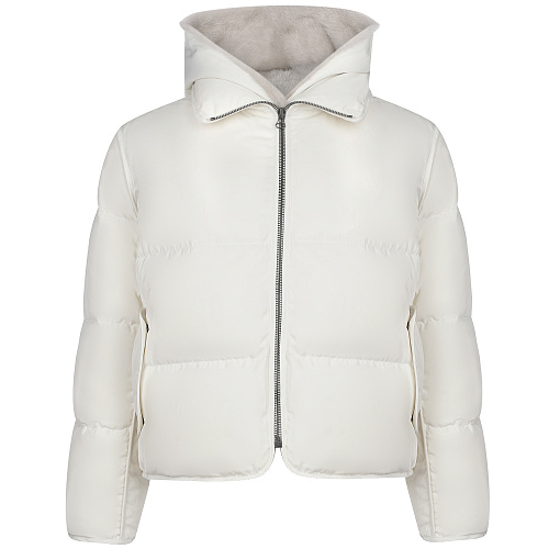 Куртка молочного цвета с манишкой из меха норки Yves Salomon , арт. 23WFV06655M09W B2847 | Фото 1