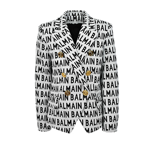 Двубортный пиджак со сплошным лого Balmain Мультиколор, арт. 6Q2084 A0057 110NE | Фото 1