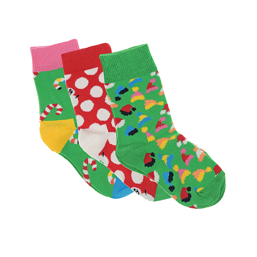 Носки с новогдним принтом, комплект 3 пары Happy Socks Мультиколор, арт. XKID08 7300 | Фото 1