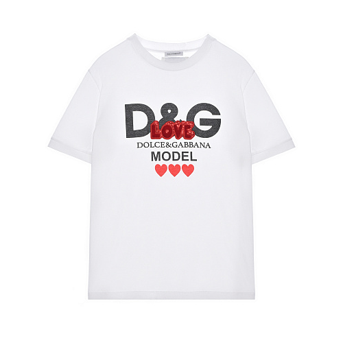 Белая футболка с черным логотипом Dolce&Gabbana Белый, арт. L5JTBT G7QDY HWT93 | Фото 1