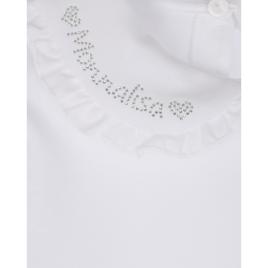 Белая толстовка с логотипом из страз на воротнике Monnalisa , арт. 180TSH 0201 0099 | Фото 3