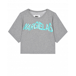 Серая футболка с бирюзовым лого MM6 Maison Margiela Серый, арт. M60337 MM060 M6C15 | Фото 1