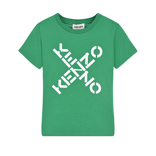 Зеленая футболка с белым лого KENZO Зеленый, арт. K25626 719 | Фото 1