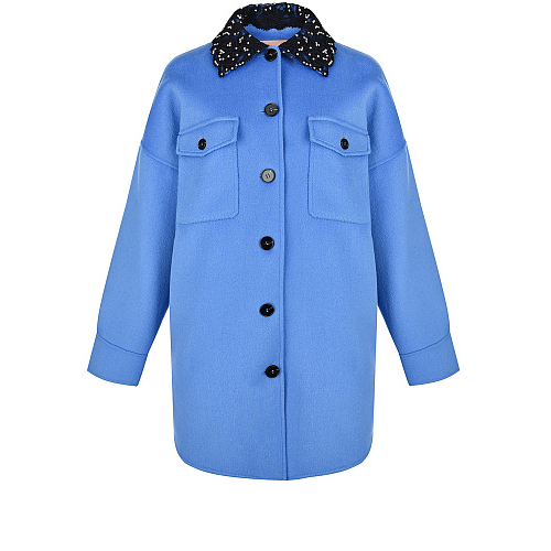 Голубая куртка-рубашка с кружевным воротником Ermanno Firenze Синий, арт. D39ETCP391VIN - T11 - 8 MF076 - AVIO (76) | Фото 1