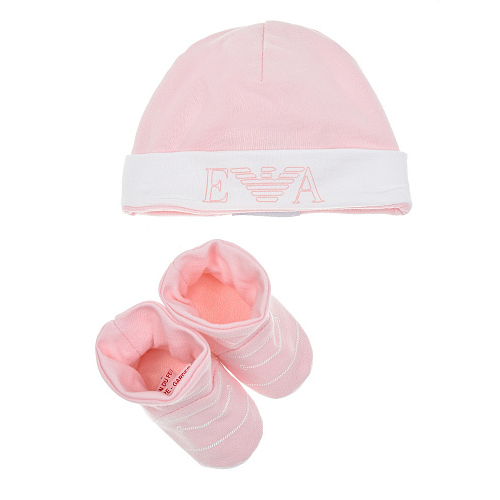 Розовый комплект из шапки и пинеток Emporio Armani Розовый, арт. 407135 0A742 8672 | Фото 1