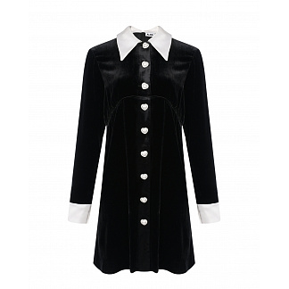 Черное бархатное платье с белым воротником и манжетами ALINE Черный, арт. AL22FW151200 02 | Фото 1