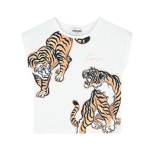 Белая футболка с принтом &quot;тигры&quot; KENZO Белый, арт. K15482 152 | Фото 1
