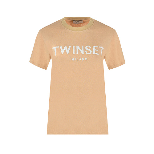 Бежевая футболка с логотипом TWINSET Бежевый, арт. 221TP2540 06017 | Фото 1