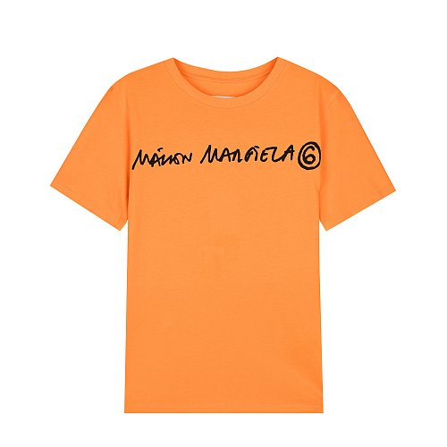 Оранжевая футболка с черным логотипом MM6 Maison Margiela Оранжевый, арт. M60031 MM009 M6201 | Фото 1