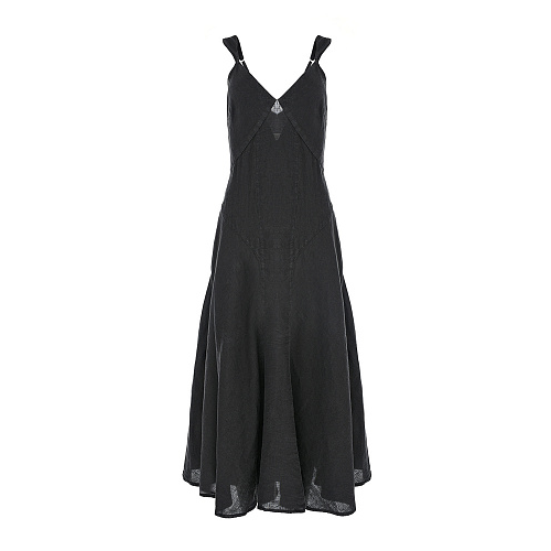 Приталенное черное платье 120% Lino Черный, арт. V0W49CP000F753000 V065 | Фото 1